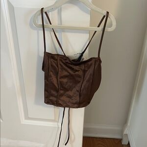 Brown Faux Leather Corset Top